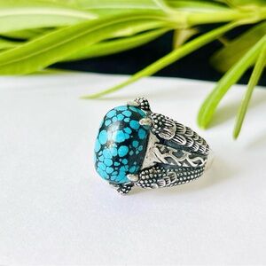 Natural Gems Spiderweb Turquoise Eagle Claw Ring Value For Money Unique Jewelry